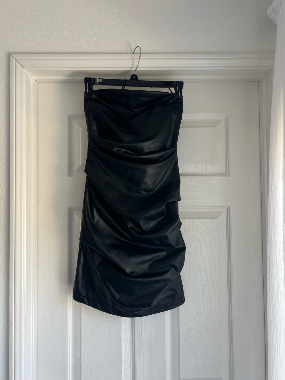 Strapless Faux Leather Bodycon Dress - Black